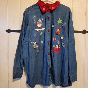 Bobbie Brooks Vintage Shirt Button Up Holiday Snowman Size 22